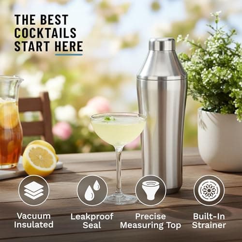 Elevated Craft Hybrid Cocktail Shaker - Premium Vacuum Insulated Stainless Steel Cocktail Shaker - Innovative Measuring System - Martini Shaker for the Home Bartender - 28oz Total Volume - Thumbnail 4