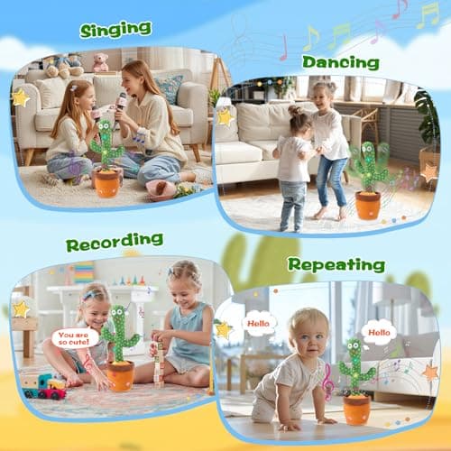 LLUKEME Talking Cactus Toy for Babies 6+ Months & Toddlers - Dancing Singing Repeating Cactus Toy with 10 Songs & Lights, Interactive Plush Gift for Kids Age 1 2 3 4 5 6, Easter Gifts for Kids - Thumbnail 3