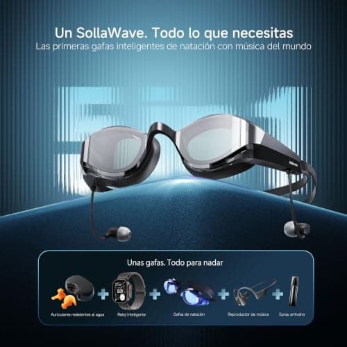 SollaWave AI Music Smart Goggles Swimming Headphones, Real-Time Voice Feedback + 4GB MP3 Player, 9-Axis Motion Tracking Swimming Earbuds, IP68 Waterproof Headphones for Swimming with App & AI Analysis - Thumbnail 3