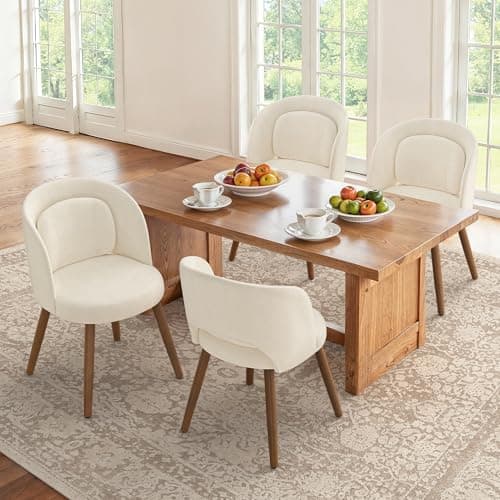 LUE BONA Dining Chairs Set of 4, Modern Upholstered Kitchen Chairs with Solid Wood Legs, Curved Backrest & Lumbar Support for Home Dining Room, Restaurant, Linen Color - Image 1