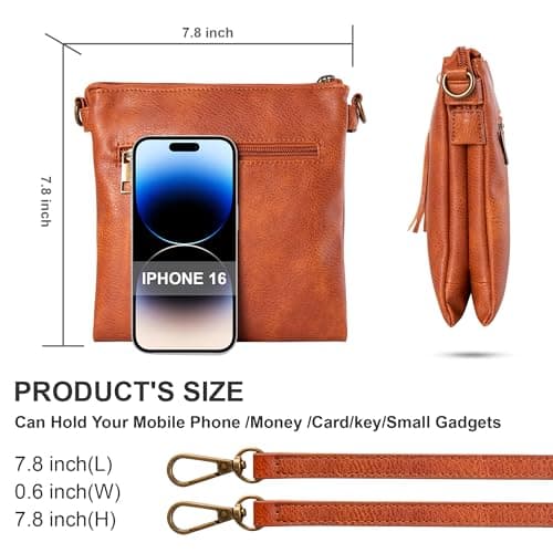 seOSTO Vegan Leather Crossbody Purse for Women, Adjustable Strap Multi-Compartment Sling Bag, Gifts For Teenage Girls（Brown） - Thumbnail 4
