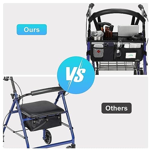 Rollator Basket, supregear Rollator Walker Bag w/Cup Holder, Foldable Rolling Walker Waterproof Storage Pouch with Big Capacity & Never Tipping Over, Easy to Use Rollator Accessories for Seniors - Thumbnail 3