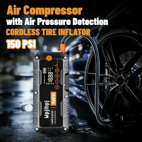 Jump Starter with Air Compressor, 4000A Portable Car Battery Jump Starter (10L Gas/8L Diesel), 12V Jump Pack with 150PSI Auto-Shutoff Tire Inflator, LED Light, Gloves & Car Emergency Kit - Thumbnail 3