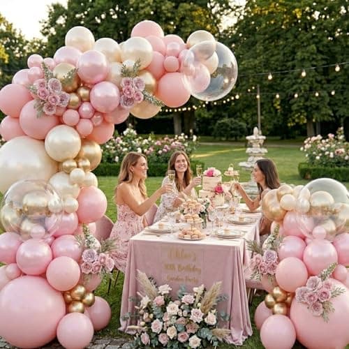 NUTTYBASH Pink and Gold Balloon Garland Arch Kit 126Pcs Pastel Light Baby Pearl Pink and Sand White Balloons for Boho Birthday Baby Shower Bridal Shower Wedding Party Decorations - Thumbnail 3