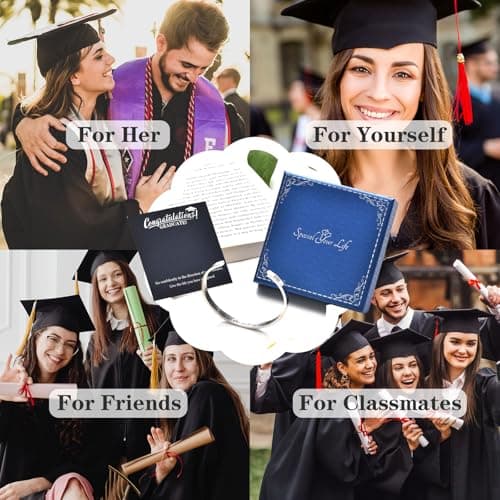 Hisatan Graduation Teacher Appreciation Mother Gifts for Women, Inspirational Mom Bracelet Gifts Silver Cuff Bangle Womens Bracelet, Stainless Steel Zirconia Jewelry Class of 2026 for Her - Thumbnail 6