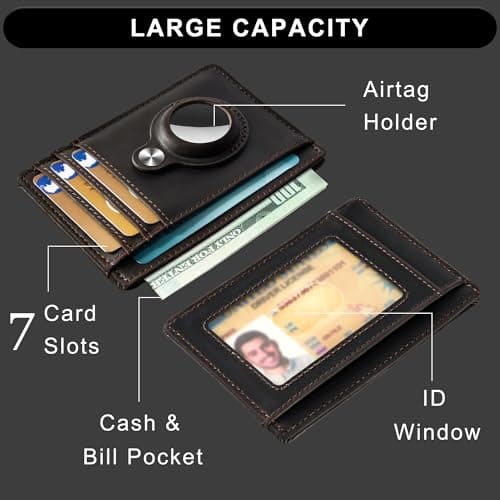 Hawanik Slim Minimalist Front Pocket Air Tag Wallet, RFID Blocking Card Holder Wallet with Airtag Holder - Thumbnail 3