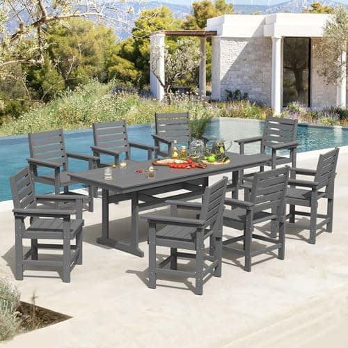 Homenjoy 9 Piece Patio Dining Set, 80" Rectangle HDPS Weather Resistant Outdoor Table & 8 Patio Chairs Set with 1.96" Umbrella Hole, 300LBS Heavy Duty for Backyard Deck Balcony, Grey - Image 1