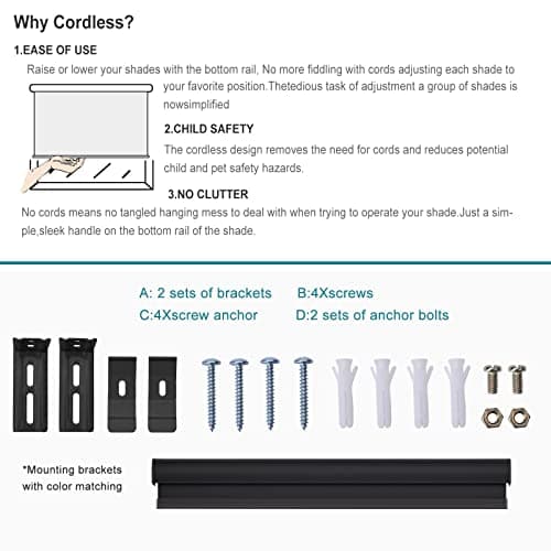 Changshade Cordless Roller Shades Blackout Blinds for Windows Room Darkening Rolled Up Shades with Spring System, UV Protection Window Shades Door Blinds for Home and Office（31.5" W x 72" H,Black） - Thumbnail 6