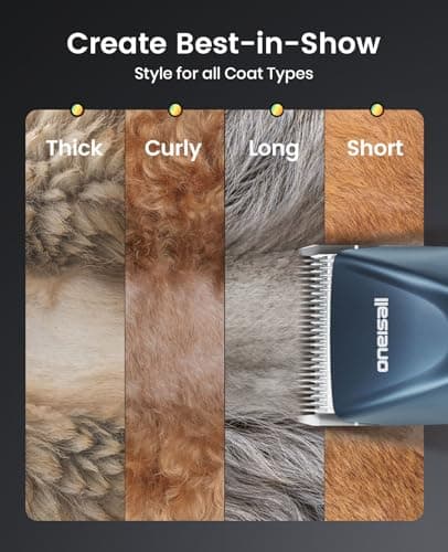 oneisall Professional Dog Grooming Clippers, Cordless Professional Dog Clippers for Grooming, 2-Speed Heavy Duty Clippers for Thick Curly Matted Coats, A5 Blade, Detachable Batteries, Metal Combs - Thumbnail 3