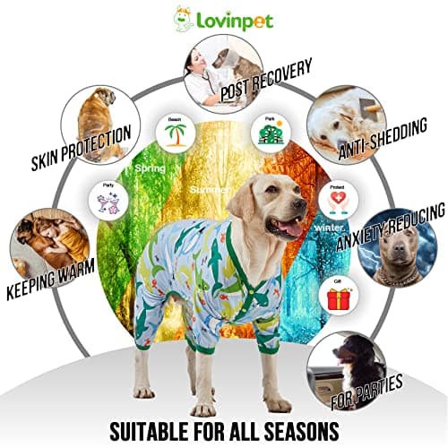 LovinPet Surgical Recovery Shirt for Large Dogs, Undershirt for Dog Coats, Lightweight Stretchy Knit Dog Onesie, Big Bites Turquoise Print, Pitbull Shirt, UV Protection,Stop Shedding for Dogs, 3XL - Thumbnail 5