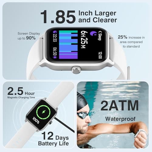 Smart Watches for Women Men, 1.85” HD Touchscreen Fitness Tracker with Call & Message Alerts, 24/7 Heart Rate/Sleep Monitor,100+ Sport Modes, 2ATM Waterproof Smart Watch for Android iPhone (White) - Thumbnail 5
