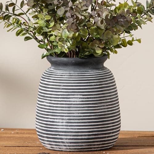 Ceramic Rustic Vase,7.48" Flowers Pottery Vases Home Decor Round Wide-Mouth Farmhouse Decorative Vase for Flowers Pampas for Table Living Room Entryway Mantel Shelf Kitchen Bathroom Bedroom - Image 1