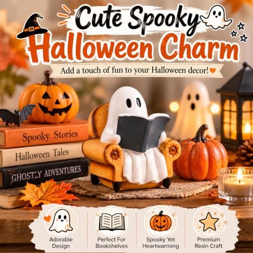 Halloween Decorations Indoor Ghost Reading Book Figurines Ghost Decor - Thumbnail 3