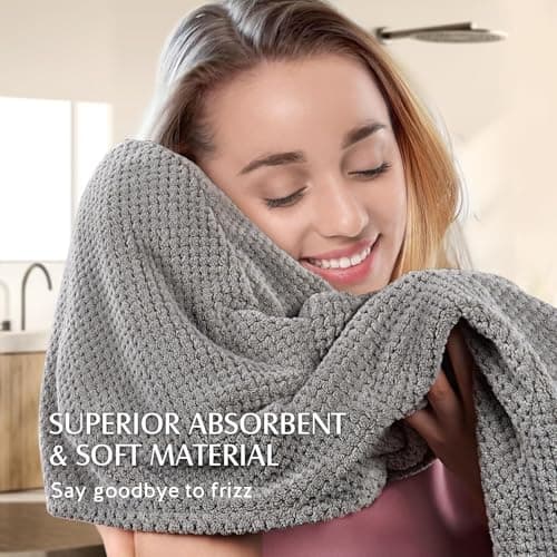 YFONG 3 Pack Large Microfiber Hair Towel Wrap, 30" x 10" Anti Frizz Quick Dry Hair Towels for Women Long, Curly, Thick Hair, Super Absorbent Hair Turban for Wet Hair (Grey, White, Camel) - Thumbnail 5