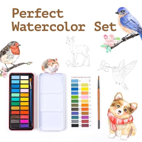 Rurolo Watercolor Workbook for Adults & Beginners - Spiral Bound Kit with 24 Paint Colors, Brushes & 300GSM Paper - Step-by-Step Animal Painting Guide for Stress Relief & Relaxation (6.5x9) - Thumbnail 6