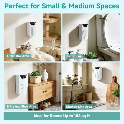 Plug In Air Purifier with Activated Charcoal, Air Ionizers for Home, Cat Litter Deodorizer, Negative Ion Odor Eliminator for for Small Spaces, Pets, Smoke, Bathroom & Bedroom, Mini Air Cleaner (White) - Thumbnail 5