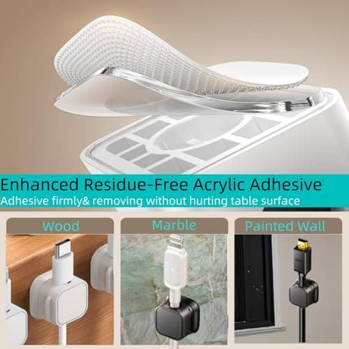 10 Pack Magnetic Cable Clips,Adjustable and Convenient Cable Management,Wire Holder Organizer,Conceal or Arrange Phone USB Charger Cables for Home,Office,Car,Desk,or Nightstand. (White) - Thumbnail 5