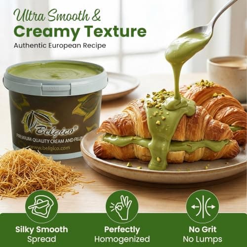 Belgico Pistachio Cream Paste Bulk 4 Kg Tub for Ice Cream, Pastry and Dessert Production, Professional Pistachio Butter Style Spread for Dubai Chocolate and Kataifi Creations - Thumbnail 6