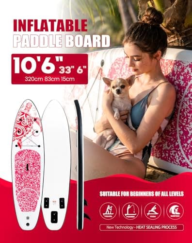 FEATH-R-LITE Inflatable Stand Up Paddle Board 10'6''x33''x6'' Ultra-Light (18.9lbs) SUP with Paddleboard Accessories,Fins,Adjustable Paddle, Pump,Backpack, Leash, Waterproof Phone Bag - Thumbnail 2