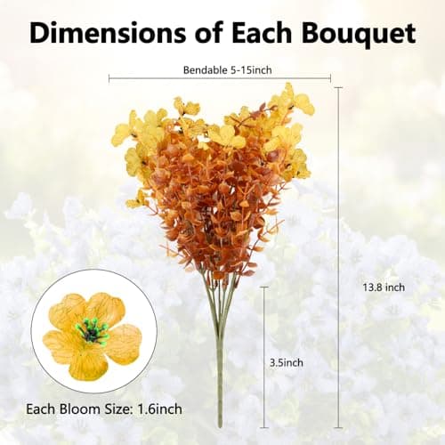 Enlightcode Artificial Fall Flowers for Outdoors, Artificial Mums of Fake Flowers for Outdoor Planters, No Fade Vibrant Artificial Flowers for Porch Patio Yard Decoration, 12 Bundles - Thumbnail 2