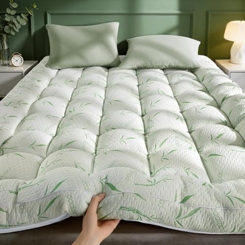 LIANLAM Mattress Topper Viscose Made from Bamboo Pillow Top Mattress Topper,1200 GSM Cooling Mattress Pad,2In Extra Thick Pillow Top for Back Pain with 6"-18" Deep Pocket(Queen,60"x80") - Image 1