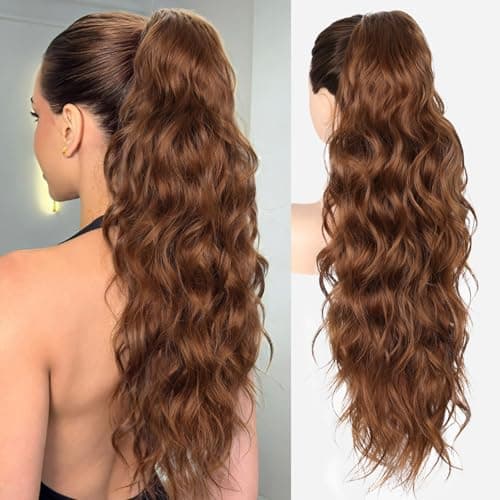 LRSICAL Ponytail Extension, 26 Inch Claw Clip Ponytail Extension Long Wave Ponytail Extensions for Women Fluffy Natural Synthetic Hairpiece for Daily Use(Color:Mocha brown) - Image 1