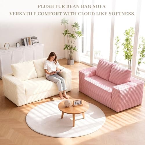 HABUTWAY Convertible Folding Sofa Bed Couch,3 in 1 Pull Out Couch Bed,Loveseat Sleeper Sofa Bed,Boneless Couches with Pillows for Living Room Bedroom, Beige - Thumbnail 5