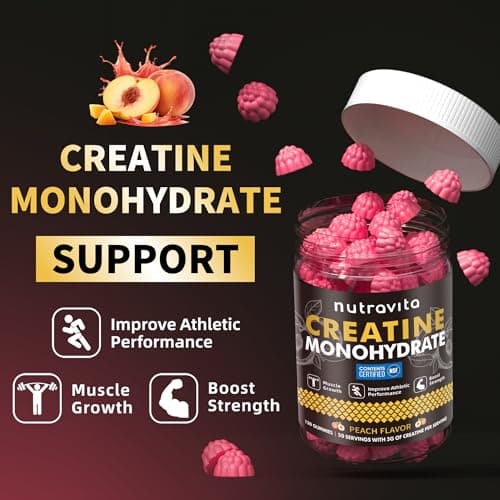 Creatine Monohydrate Gummies for Men & Women-5g of Creatine Monohydrate per Serving - Sugar Free,Vegan, Peach Flavor, 120 Count - Thumbnail 5
