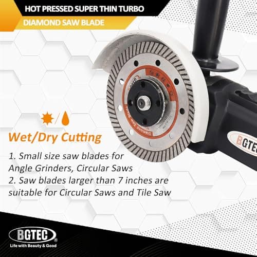 BGTEC Diamond Tile Blade,2pcs 4.5" Super Thin Turbo Rim Concrete Porcelain Saw Blade with 7/8" Arbor for Cutting Porcelain Tile Ceramic Granite Marble Hard Material Cutting Disc - Thumbnail 6