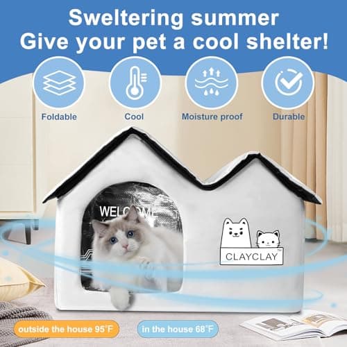 Sturdy Heated Cat House for Winter, Waterproof Insulated Outdoor Cat House with Heating Pad,Weatherproof Warm Feral Cats Shelter for Multiple Cats,Suitable for All Seasons(28"D x 17"W x 18"H) - Thumbnail 3