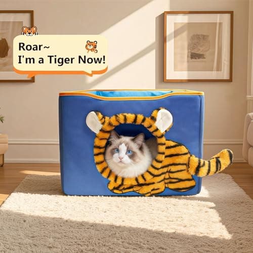 CWV Interactive Cat Toys for Indoor Cats, Kitten Toys with Scratch Pad， Cat Hideaway with Peekaboo Holes, Tiger Cat House Cave with Soft Pillow - Thumbnail 2