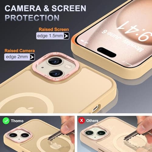 Thomo Upgraded Magnetic for iPhone 15 Plus Case [Compatible with Magsafe] [Mil-Grade Protection], Pocket-Friendly, Slim Translucent Phone Case Cover for iPhone 15 Plus 6.7", Light Gold - Thumbnail 6