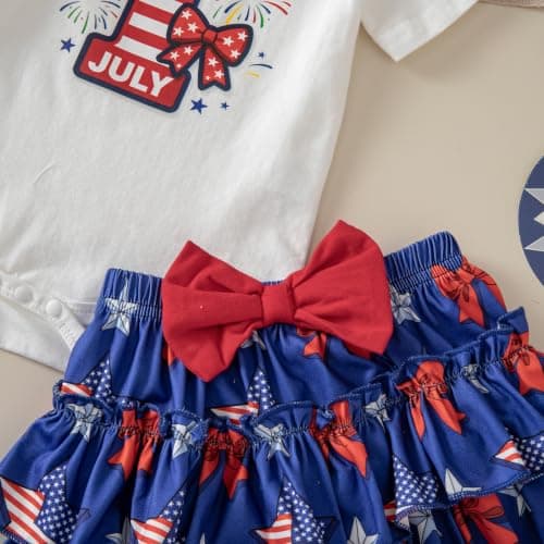 JiAmy Baby Girls My 1st Independence Day Outfit Newborn 4 Piece Romper Skirt Headband Legging Socks Set 3-6M - Thumbnail 4