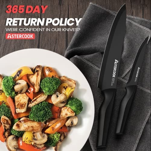 Knife Set, Astercook 21 Pieces Knife Sets for Kitchen with Block, Dishwasher Safe Kitchen Knife Set with Built-in Sharpener, German Stainless Steel Black Knife Block Set - Thumbnail 6