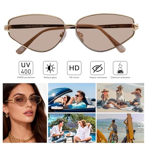 Trendy Y2K Geometric Cat Eye Sunglasses for Women, Metal Frame, UV400 Lens - Thumbnail 5