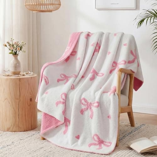 WRENSONGE Throw Blanket Bubble Bowknot Pink Soft Cozy Fluffy Warm Throw for Couch Sofa Bed Camping Picnic Travel Lightweight - 50"*60" - Image 1