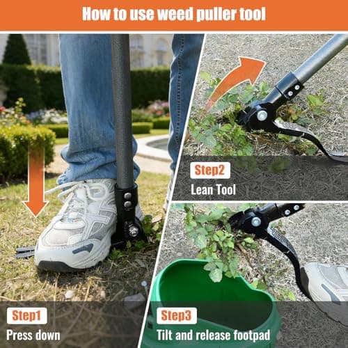 GOXAWEE Metal Stand Up Weed Puller Tool - 45" Garden Weeding Tool with Steel Long Handle & 4-Claw Steel Head - Effortlessly Remove Weeds Without Bending/Kneeling - All Steel Construction - Thumbnail 3