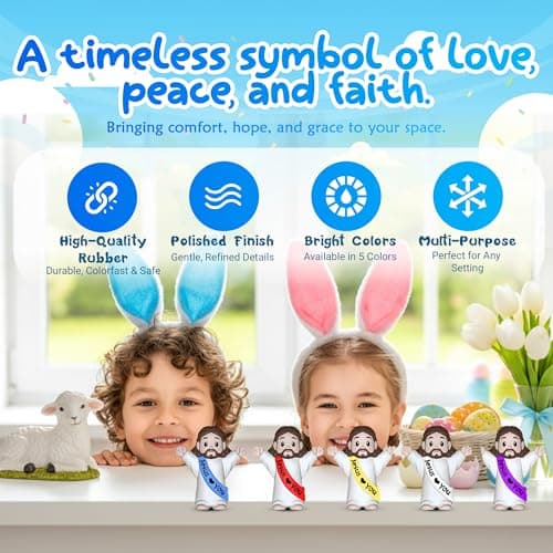 VINETEN 100 Pack Little Jesus Figures – Multicolor “Jesus Loves You” Mini Statues for Easter Egg Stuffers, Christmas Party Favors and Religious Celebrations (Rainbow Color) - Thumbnail 2