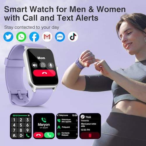 Smart Watches for Women Men, 1.85” HD Touchscreen Fitness Tracker with Call & Message Alerts, 24/7 Heart Rate/Sleep Monitor,100+ Sport Modes, 2ATM Waterproof Smart Watch for Android iPhone (Purple) - Thumbnail 2