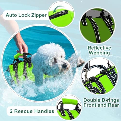 Fragralley Dog Life Jacket with Self-Locking Zipper, High-Buoyancy Ripstop Dog Swimming Vest, Floating Vest with Rescue Handle for Swimming and Boating, PFD Available for Small, Medium, and Large Dogs - Thumbnail 3