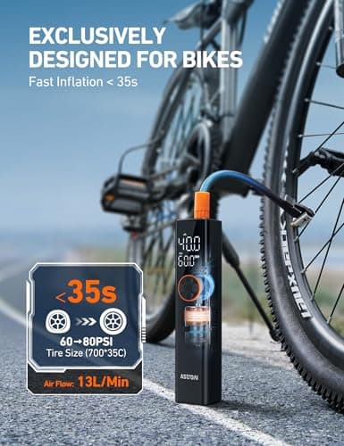AstroAI L8 Electric Bike Pump, Portable Bicycle Tire Inflator with Pressure Gauge and Auto Shut-Off, 150 PSI Powerful Motor Mini Air Pump for Road, Mountain & E-Bike with Presta and Schrader Valves - Thumbnail 3