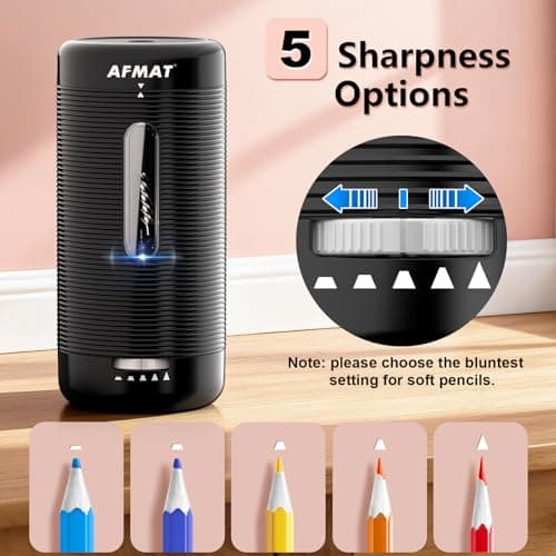 AFMAT Electric Pencil Sharpener, Fully Automatic Pencil Sharpener, Auto in & Out, Rechargeable Hands-Free Sharpeners for Jumbo & Colored Pencils (6.5-12mm), Portable for Home/Classroom/Office PSC2 - Thumbnail 4
