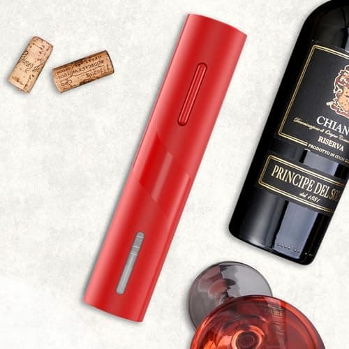 COKUNST Electric Wine Opener, Reusable Cordless Wine Bottle Corkscrew with Foil Cutter, Battery Operated Wine Openers for Wedding Kitchen Party Home Red - Thumbnail 4