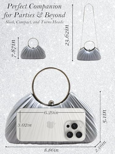 Silver Clutch Purses for Women -Elegant Sparkling evening bags for Wedding Galas, Prom Nights, Cocktail Parties&Formal Events - Thumbnail 6