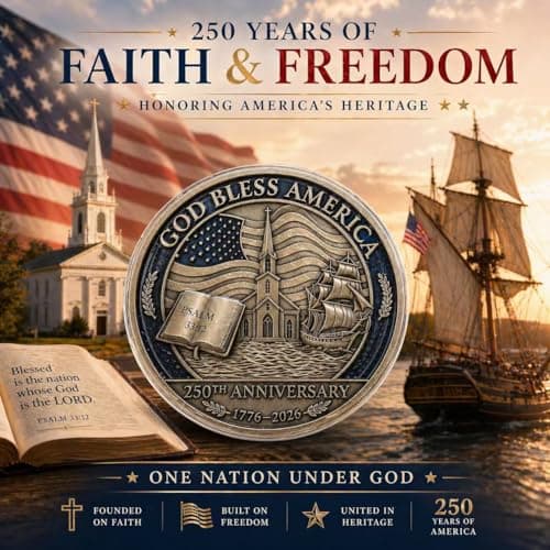 3PCS USA 250th Anniversary Commemorative Coin Religious Christian Faith-Based Gifts (1776-2026) God Bless America Patriotic Challenge Coin, Features Mayflower Compact & Declaration of Independence - Thumbnail 3