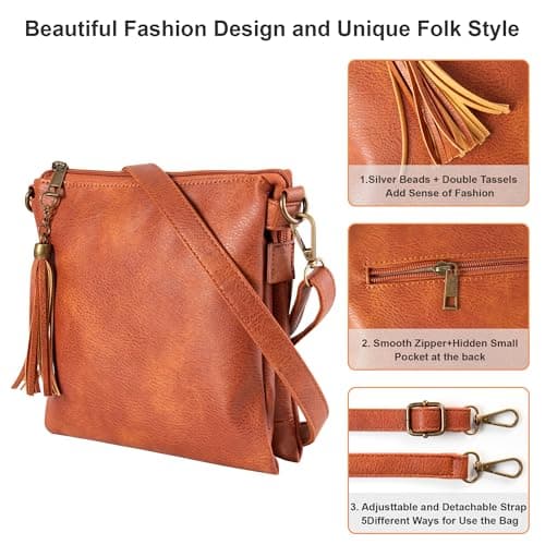 seOSTO Vegan Leather Crossbody Purse for Women, Adjustable Strap Multi-Compartment Sling Bag, Gifts For Teenage Girls（Brown） - Thumbnail 5