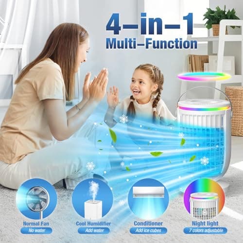 Portable Air Conditioners,Personal Mini Air Conditioner Fan with 3 Speeds,7 Colors Night Light, 4 in 1 Evaporative Air Cooler Cooling Fan with 1200ml Water Tank, Portable AC for Bedroom Office Desk - Thumbnail 6
