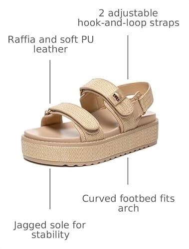 Rihero Raffia Platform Sandals Women Comfortable Open Toe Flat Sandals Summer Cute Straw Espadrille Sandals with Back Strap Size 9.5 - Thumbnail 3