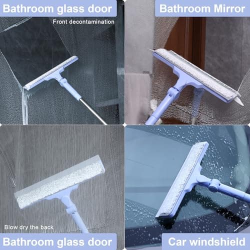 Shower Squeegee for Glass Doors, Cleaning Tile Wall,Car,Windshield Squeegee with 12" Blade and 15" Long Handle Bathroom Cleaner Tool for Household Home Window Mirror, - Thumbnail 2