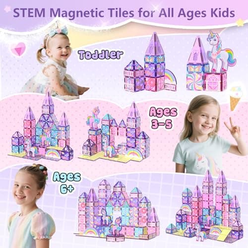 GobiDex Magnetic Building Blocks Unicorn Toys for Girls, Princess Magnetic Tiles Building Toys for Kids Ages 3-5 4-8, STEM Sensory Toddler Game Birthday Gift for Girls Boys Ages 3+ - Thumbnail 4